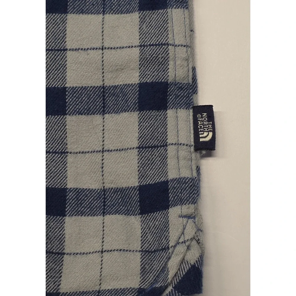 The North Face Mens Size L Long Sleeve Blue Checked Plaid Flannel Button‎ Up